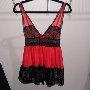 Small seven til’ midnight babydoll red black lace tiered lingerie